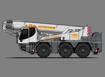 White crane with AOR cranes logo, 50 tonne liebherr all terrain crane